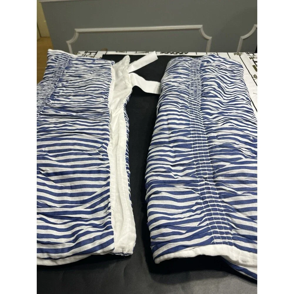 Pair of Pottery Barn Blue White Stripe Ruched Puffy Standard Pillow Shams New